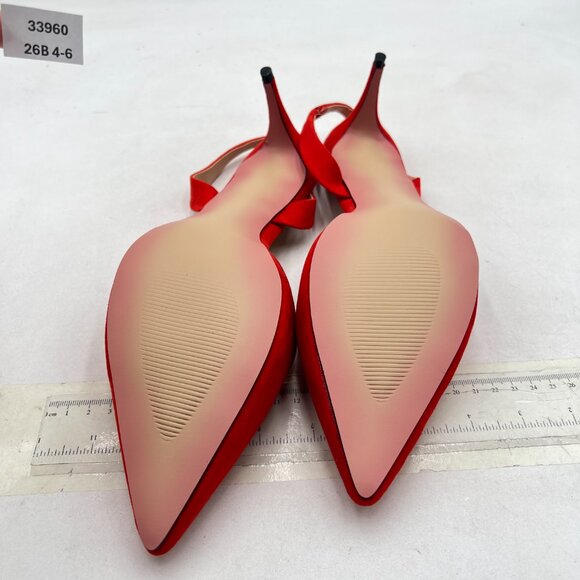 FSJ Red Kitten Heels Pumps Pointed Toe Slingback Sandals Party Casual Dress Shoe - Picture 7 of 8